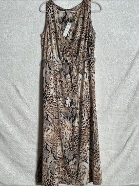 Chico's Sleeveless Animal-Print Maxi Dress in Beige and Black